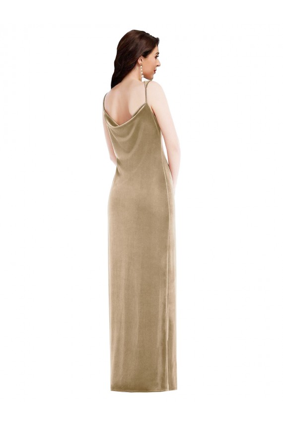 Long Sleeveless Stretch Velvet Champagne Sheath Black Tie Prom Dress Canada Online