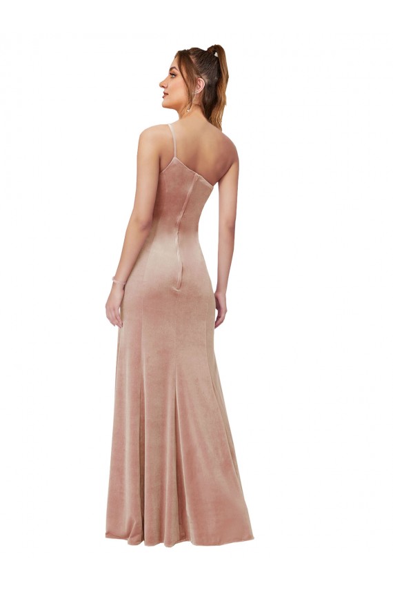Long Sleeveless Stretch Velvet Pink Sheath Black Tie Prom Dress Canada Online