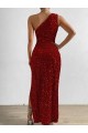 Long Sleeveless Velvet Sequin Red Sheath Prom Dress Canada Online