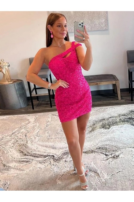 Short Sleeveless Velvet Sequin Fuchsia Sheath Prom Dresses Canada Online