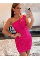 Short Sleeveless Velvet Sequin Fuchsia Sheath Prom Dresses Canada Online