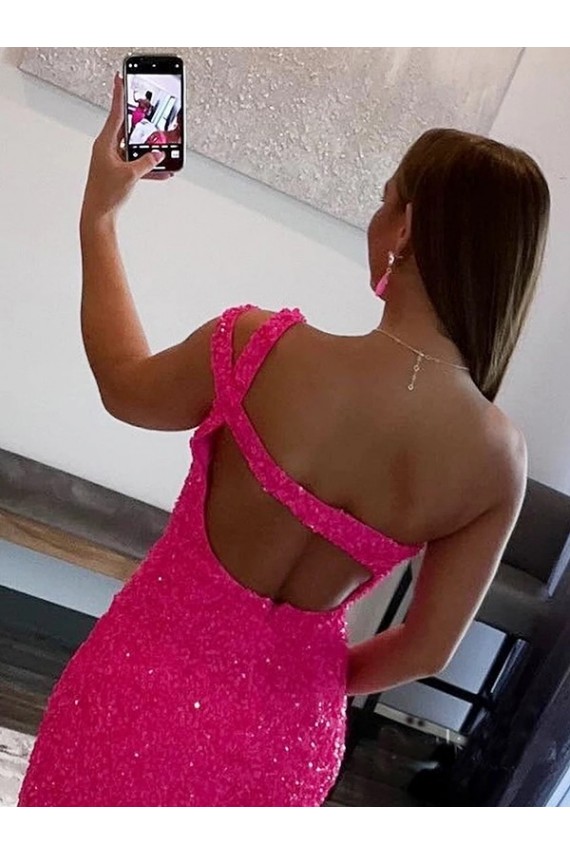 Short Sleeveless Velvet Sequin Fuchsia Sheath Prom Dresses Canada Online