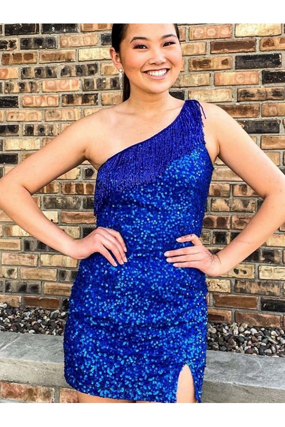 Short Sleeveless Velvet Sequin Royal Blue Sheath Homecoming Dresses Canada Online
