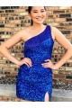 Short Sleeveless Velvet Sequin Royal Blue Sheath Homecoming Dresses Canada Online