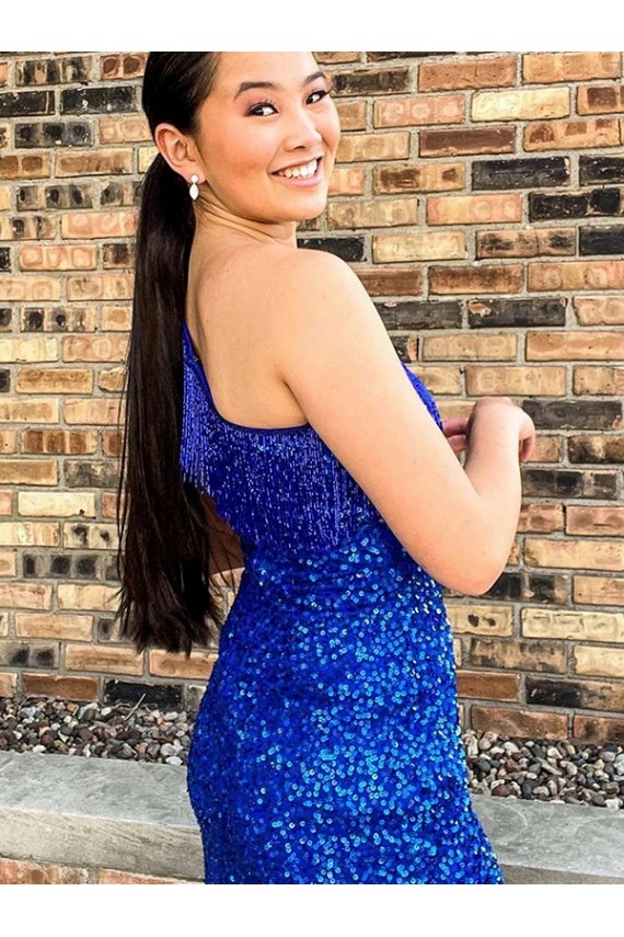Short Sleeveless Velvet Sequin Royal Blue Sheath Homecoming Dresses Canada Online