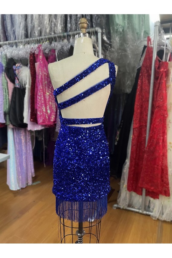 Short Sleeveless Velvet Sequins Royal Blue Sheath Homecoming Dress Canada Online