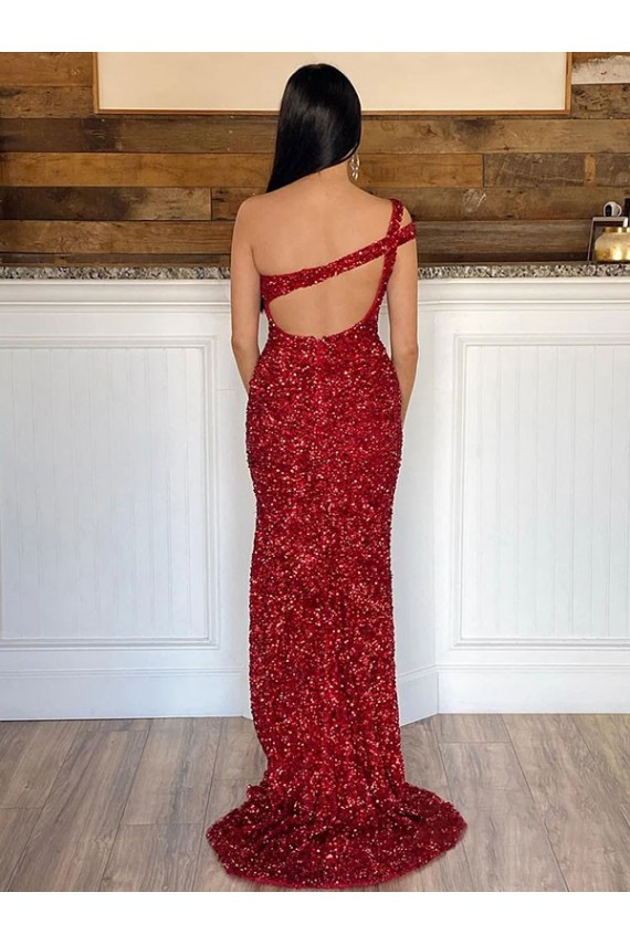 Sweep Train Sleeveless Velvet Sequin Burgundy Sheath Prom Dress Canada Online