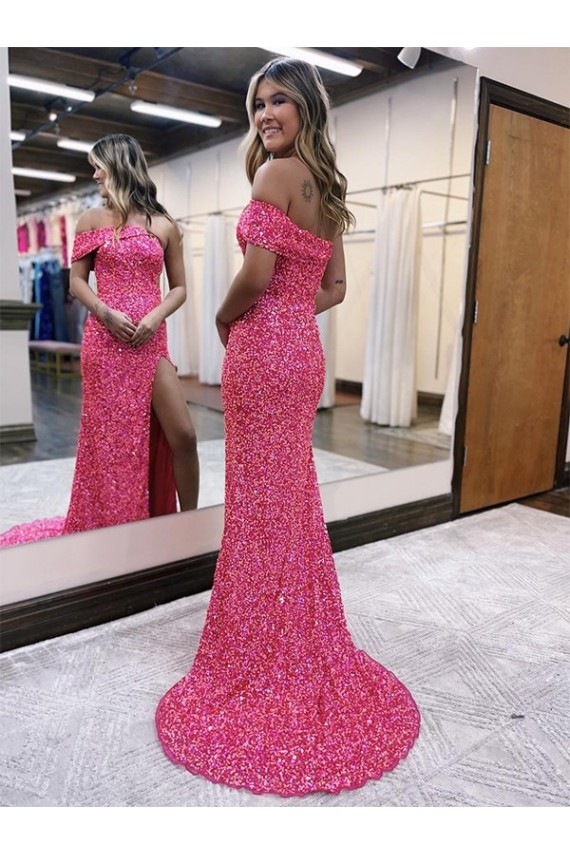 Sweep Train Sleeveless Velvet Sequin Fuchsia Sheath Evening Gown Canada Online