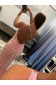 Sweep Train Sleeveless Velvet Sequin Pink Sheath Prom Dress Canada Online
