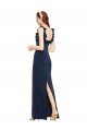 Long Sleeveless Stretch Crepe Dark Navy Scoop Neck Sheath Prom Dress Canada Online