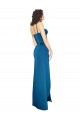 Long Sleeveless Silky Satin Peacock Blue Spaghetti Straps Sheath Prom Dress Canada Online