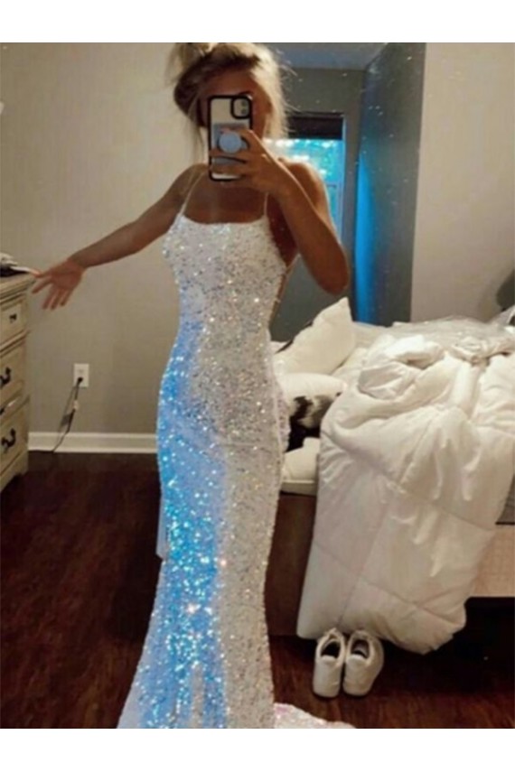 Sweep Train Sleeveless Velvet Sequin Spaghetti Straps Sheath Prom Dress Canada Online