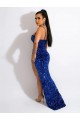 Sweep Train Sleeveless Velvet Sequin Royal Blue Spaghetti Straps Sheath Prom Dress Canada Online
