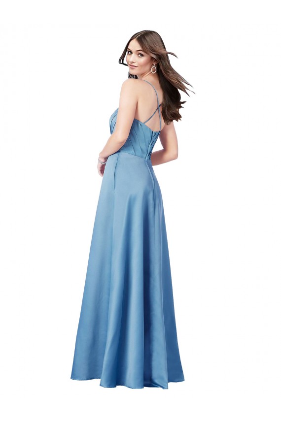 Long Sleeveless Satin Sky Blue Sheath Prom Dress Canada Online