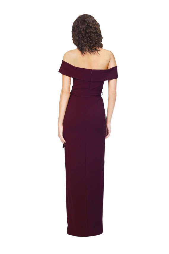 Long Sleeveless Stretch Crepe Burgundy Gold Sheath Low Back Prom Dress Canada Online
