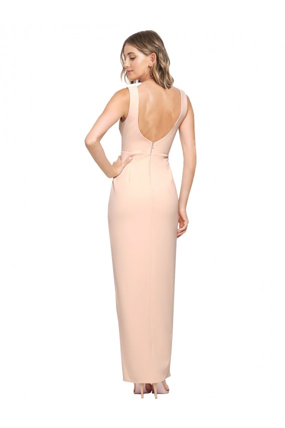Long Sleeveless Stretch Crepe Nude Square Neck Sheath Prom Dress Canada Online