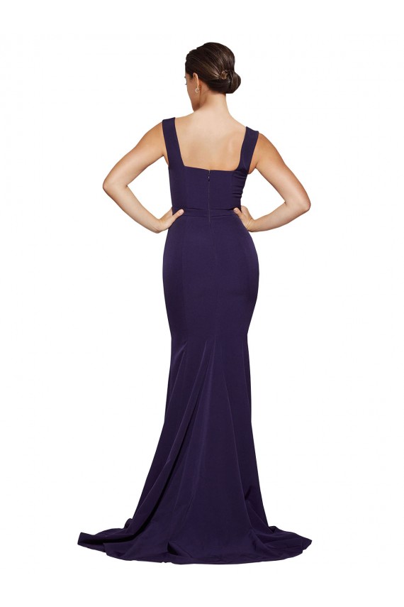Sweep Train Sleeveless Stretch Crepe Dark Navy Square Neck Sheath Prom Dress Canada Online