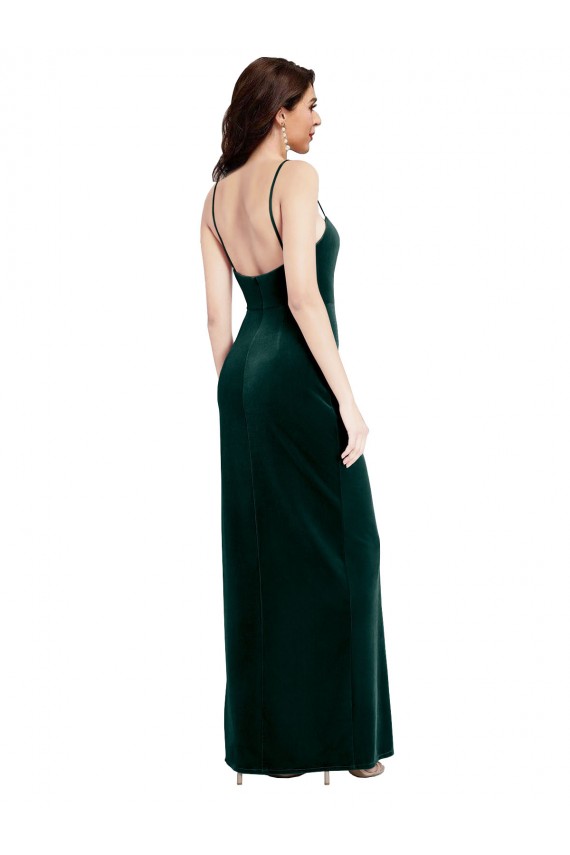 Long Sleeveless Stretch Velvet Dark Green Sheath Prom Dress Canada Online
