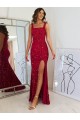 Long Sleeveless Velvet Sequin Burgundy Sheath Prom Dress Canada Online
