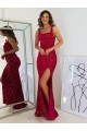 Long Sleeveless Velvet Sequin Burgundy Sheath Prom Dress Canada Online