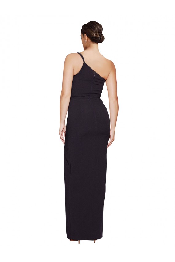 Long Sleeveless Stretch Crepe Black Sheath One Shoulder Prom Dress Canada Online