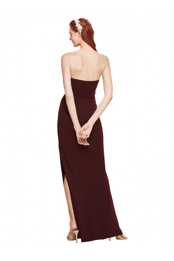 Long Sleeveless Stretch Crepe Burgundy Gold Strapless Sheath Prom Dress Canada Online