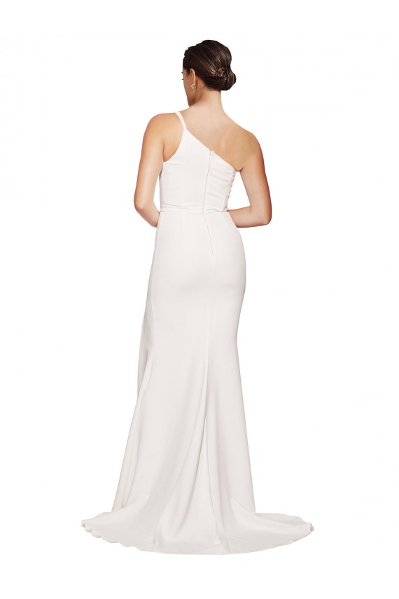Sweep Train Sleeveless Stretch Crepe Ivory Sheath One Shoulder Prom Dress Canada Online