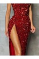Long Sleeveless Velvet Sequin Burgundy Sheath Strapless Prom Dress Canada Online