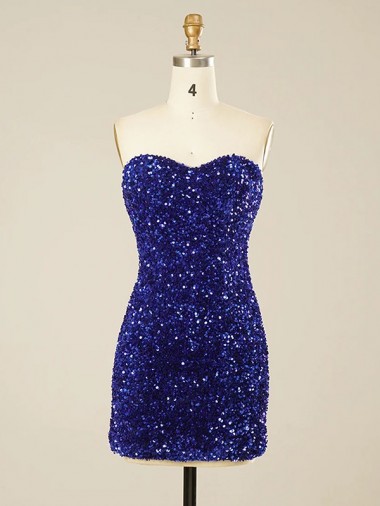 Short Sleeveless Velvet Sequin Sweetheart Sheath Prom Dress Canada Online
