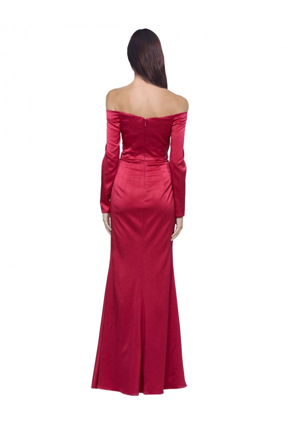 Long Long Sleeves Stretch Satin Dark Red Sheath Prom Dress Canada Online