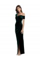 Long Sleeveless Stretch Velvet Dark Green Off the Shoulder Sheath High Low Prom Dress Canada Online