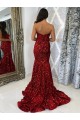 Court Train Sleeveless Velvet Sequin Burgundy Sheath Prom Dress Canada Online