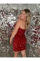 Short Sleeveless Velvet Sequin Burgundy Sheath Sweetheart Prom Dress Canada Online
