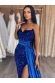 Sweep Train Sleeveless Velvet Sequin Royal Blue Sheath Prom Dresses Canada Online