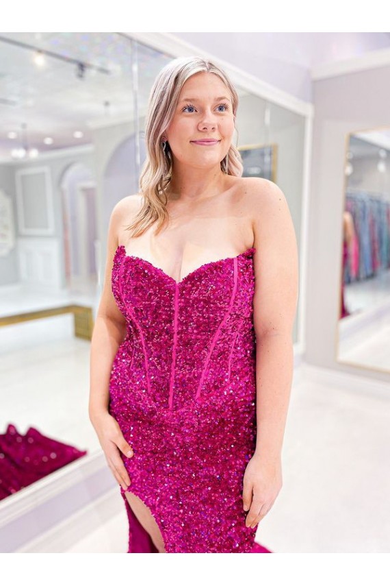 Sweep Train Sleeveless Velvet Sequin Sweetheart Sheath Prom Dress Canada Online