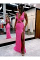 Long Sweep Train Sleeveless Velvet Sequin Sheath Prom Dress Canada Online