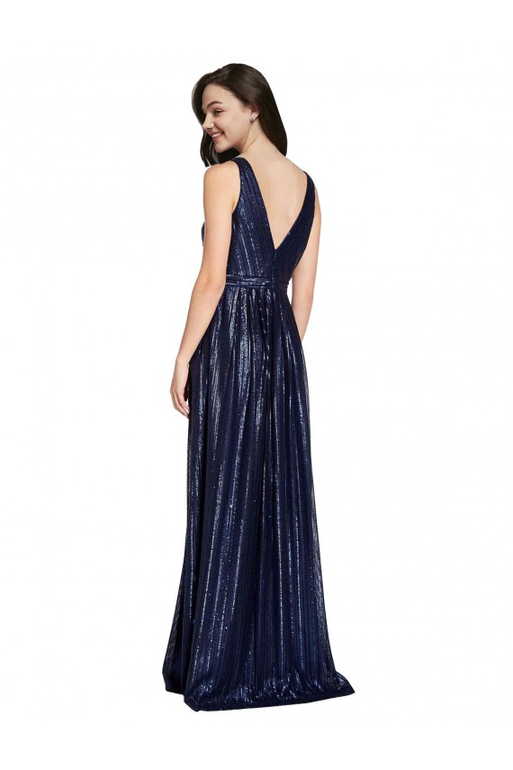 Long Sleeveless Sequin Dark Navy Sheath Prom Dress Canada Online