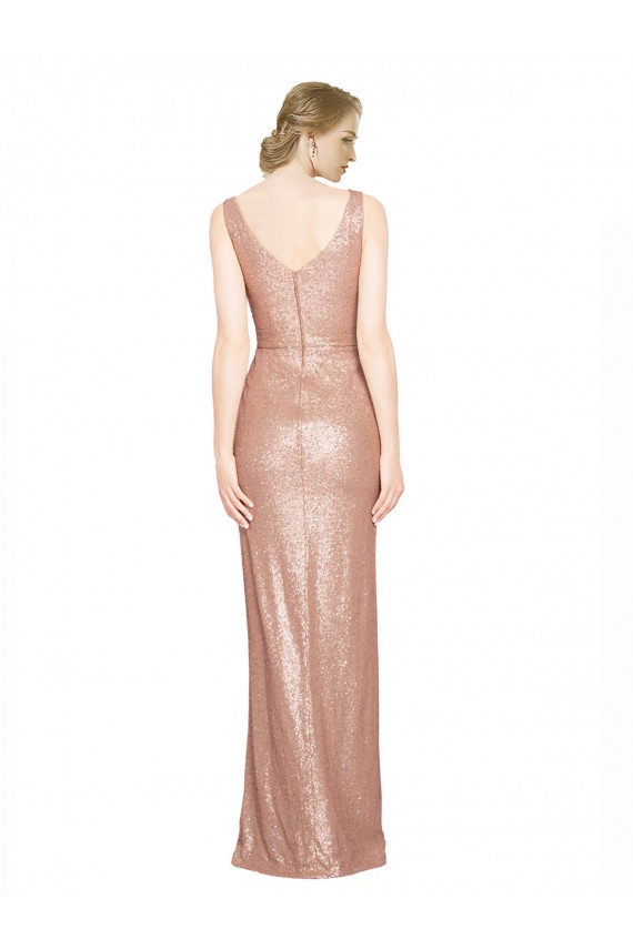 Long Sleeveless Sequin Rose Gold Sheath Prom Dress Canada Online