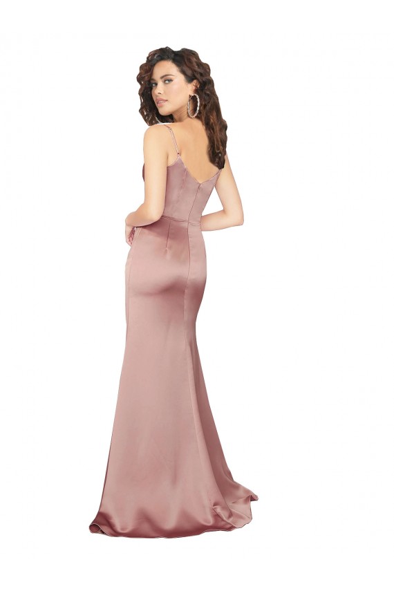 Long Sleeveless Silky Satin Dusty Pink Sheath Black Tie Prom Dress Canada Online