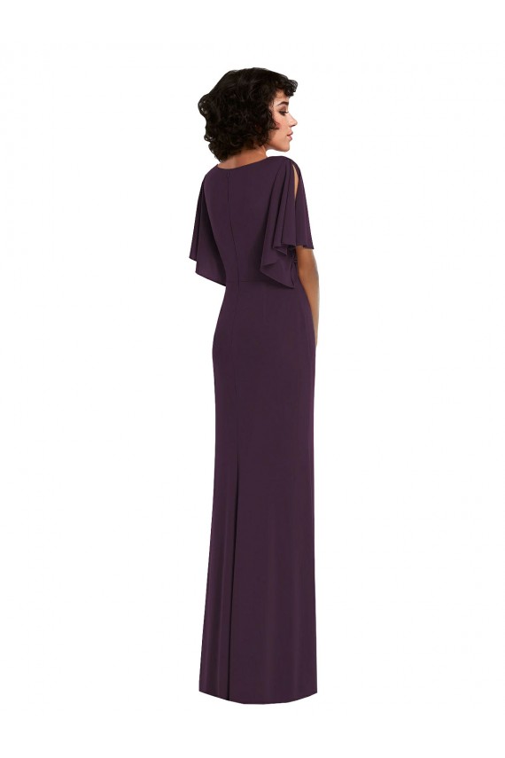 Long Split Sleeves Spandex Grape Sheath Prom Dress Canada Online