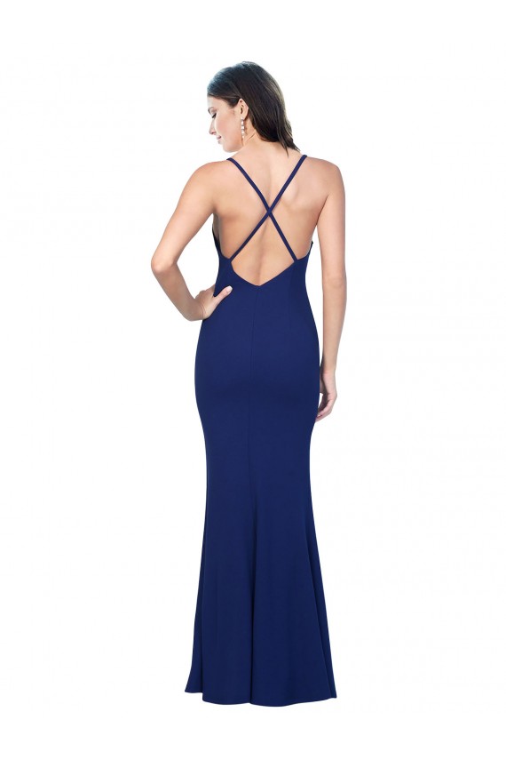 Long Sleeveless Stretch Crepe Royal Blue Sheath Prom Dress Canada Online