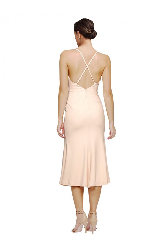 Midi Length Sleeveless Stretch Crepe Nude Sheath Prom Dress Canada Online