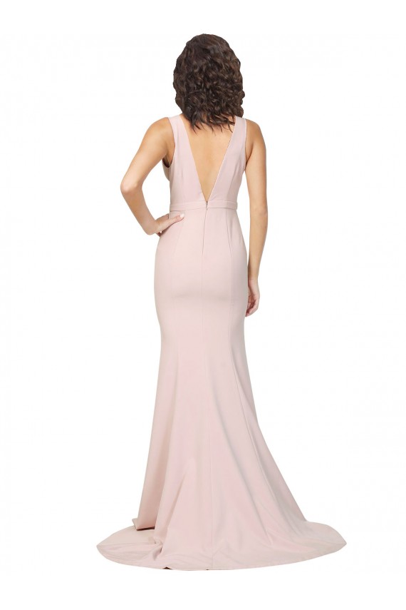 Sweep Train Sleeveless Stretch Crepe Pink Sheath Black Tie Prom Dress Canada Online