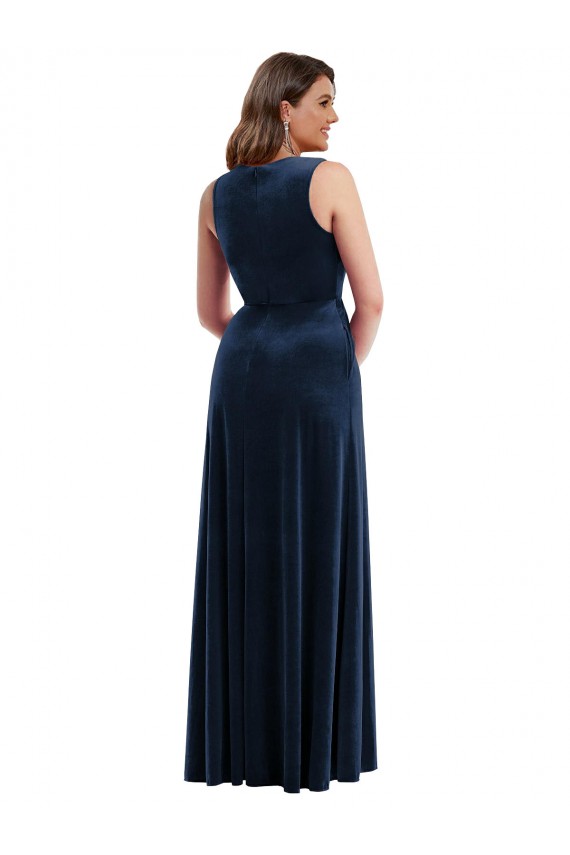 Long Sleeveless Stretch Velvet Dark Navy Sheath Plus Size Formal Prom Dress Canada Online