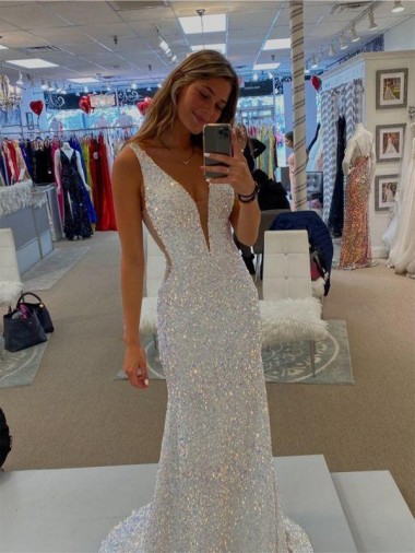 Sweep Train Sleeveless Velvet Sequin Sheath Prom Dresses Canada Online