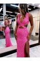 Long Sweep Train Sleeveless Velvet Sequin Sheath Prom Dress Canada Online