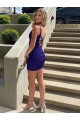 Short Sleeveless Velvet Sequin Royal Blue Sheath Evening Prom Dress Canada Online
