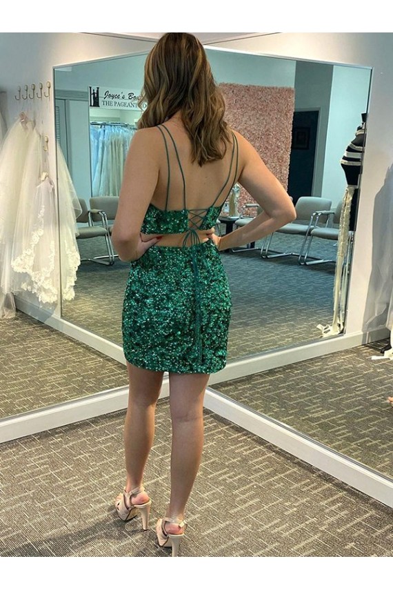 Short Sleeveless Velvet Sequin Shamrock Green Sheath Prom Dress Canada Online