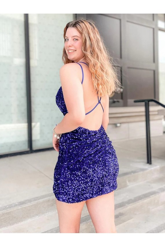 Short Sleeveless Velvet Sequin Sheath Cocktail Prom Dress Canada Online