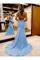 Sweep Train Sleeveless Velvet Sequin Periwinkle Sheath Evening Gown Canada Online